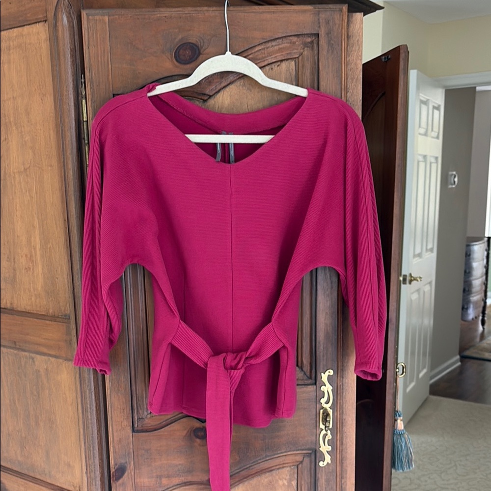 Chic Fuchsia 3/4 Sleeve Top with Waist Tie